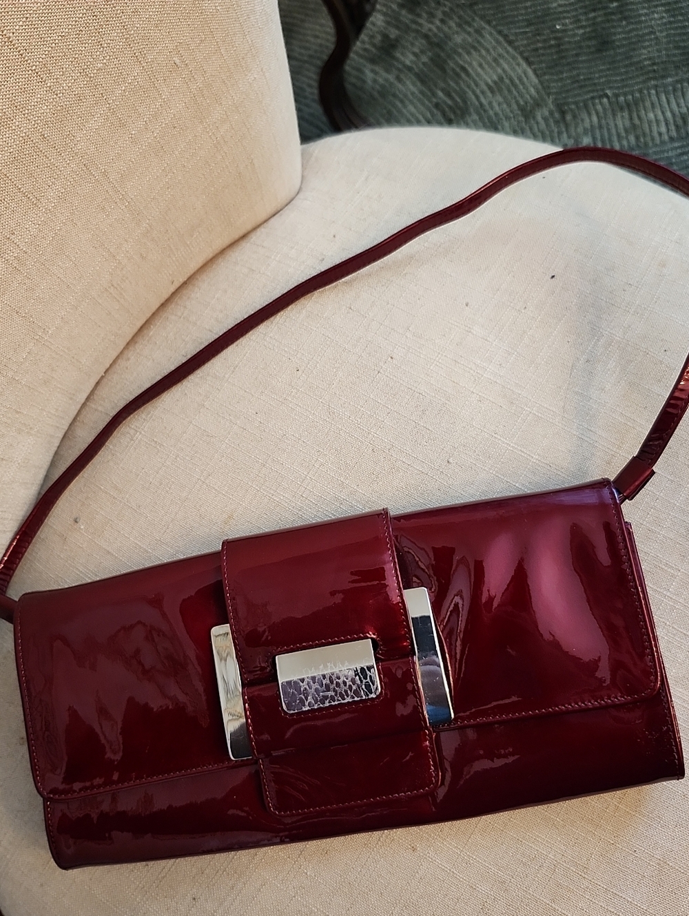Stuart Weitzman Patent Leather Clutch in Burgundy